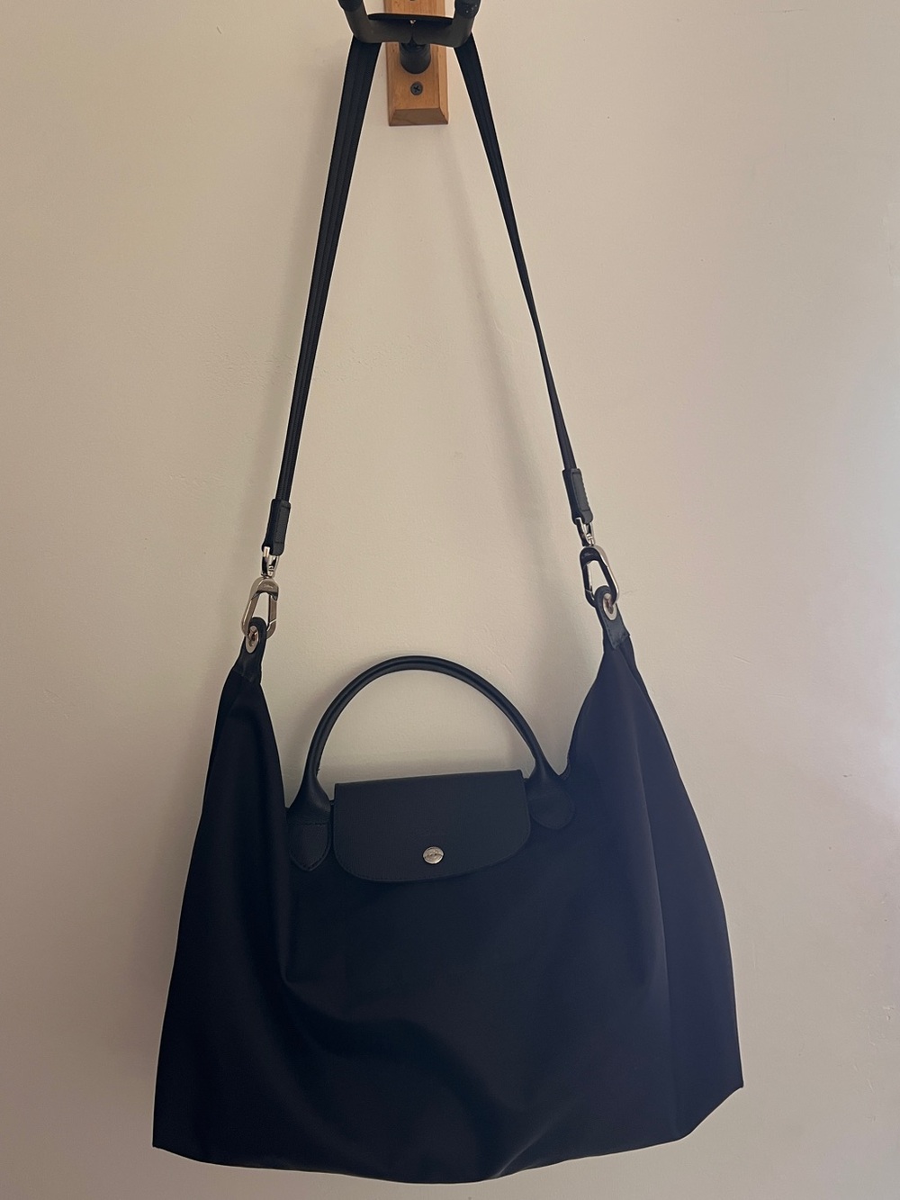 Longchamp Black Le Pliage Large Tote with Strap - Picture 7 of 8
